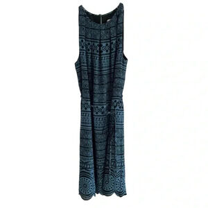 LOFT Sleeveless Shift Dress Geometric Teal Black